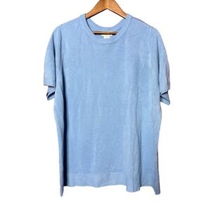Judy Bond Knit Top Women 2X Light Blue Short Sleeve Crew Neck Sweater Minimalist